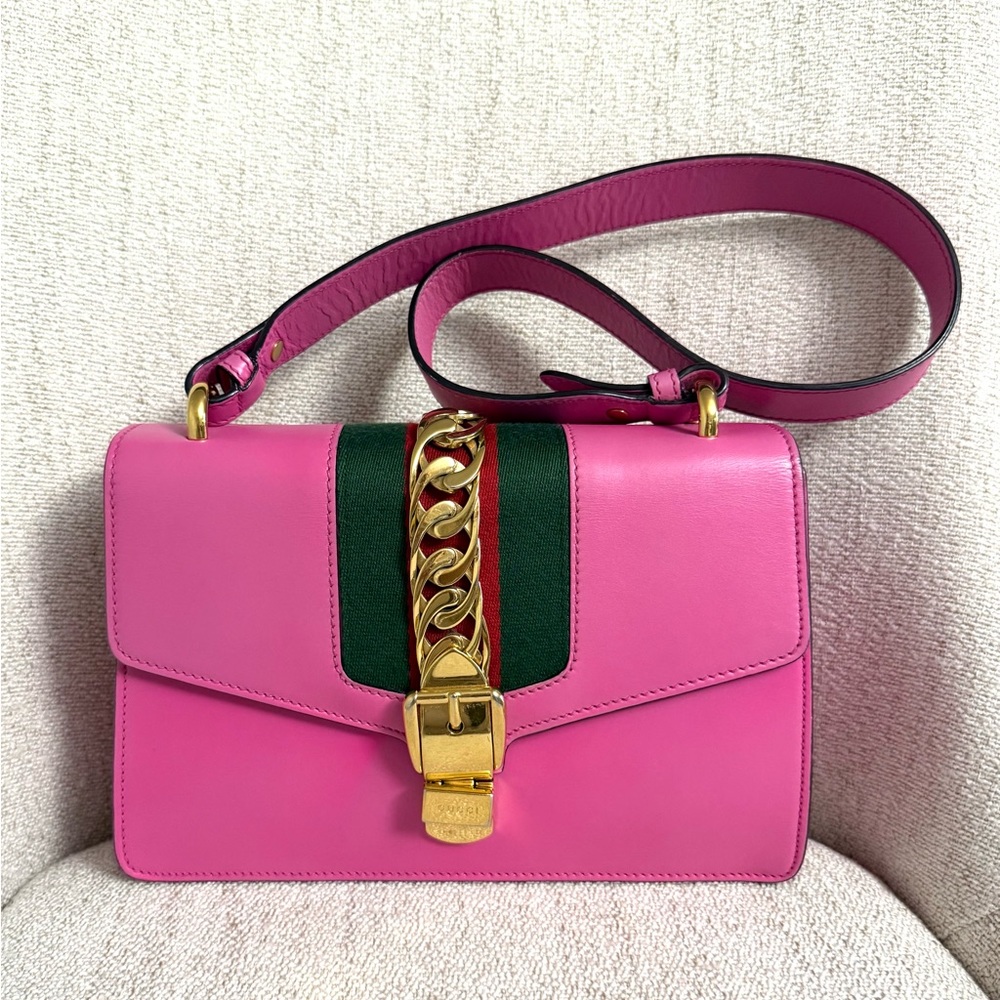 Authentic Gucci Sylvie Leather Shoulder Bag pink leather - Picture 3 of 16
